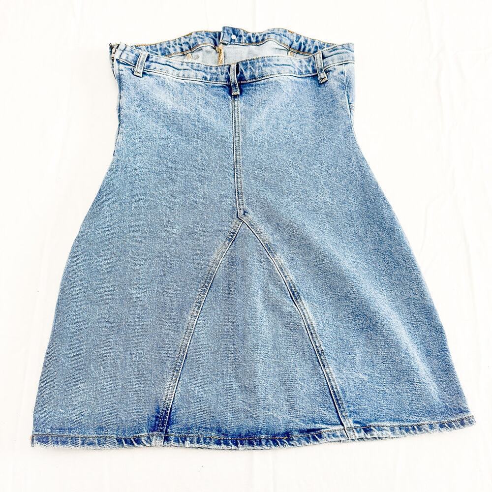 Zara Sleeveless Strapless Jean Light Wash Denim Mini Dress Zip Size Large MINT - Picture 2 of 5